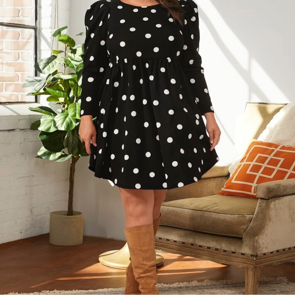 Cato Black and White Polka Dot Long Sleeve Dress